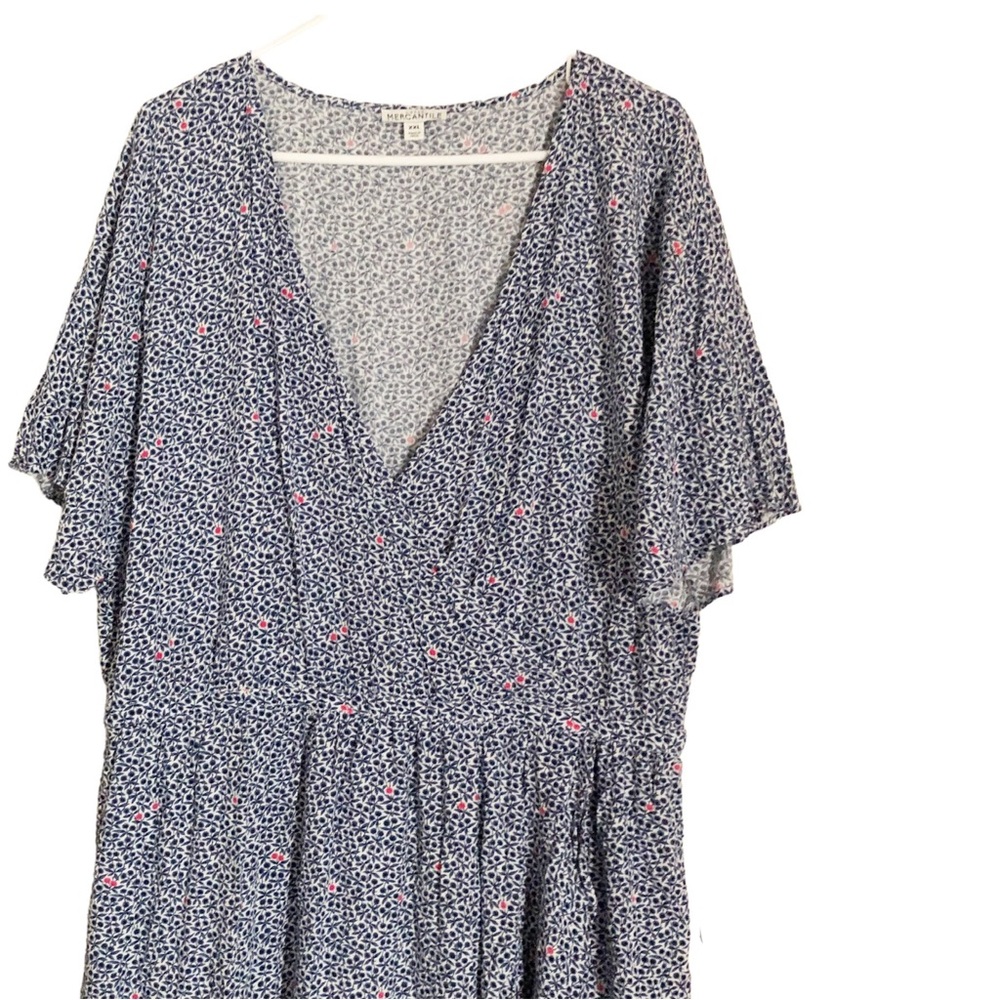J. Crew Mercantile Blue Pink White Floral V Neck Ruffle Hi Low Dress Siz… - Picture 4 of 7